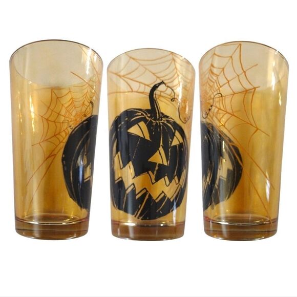 Halloween Town Spooky Prints 6"h Colored Glass Tumblers Set of 3 NWT - Picture 5 of 15